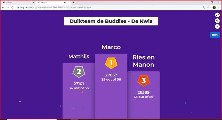 Einduitslag Kahoot